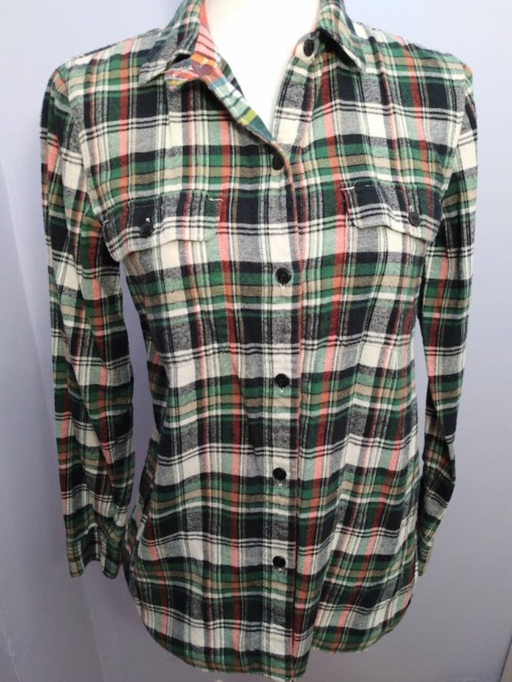 Madewell Flannel Shirt Size S Brushed Soft Cotton Button Up Green Red Cabincore